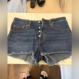 Levi’s 501 button fly denim shorts with frayed hem size 28